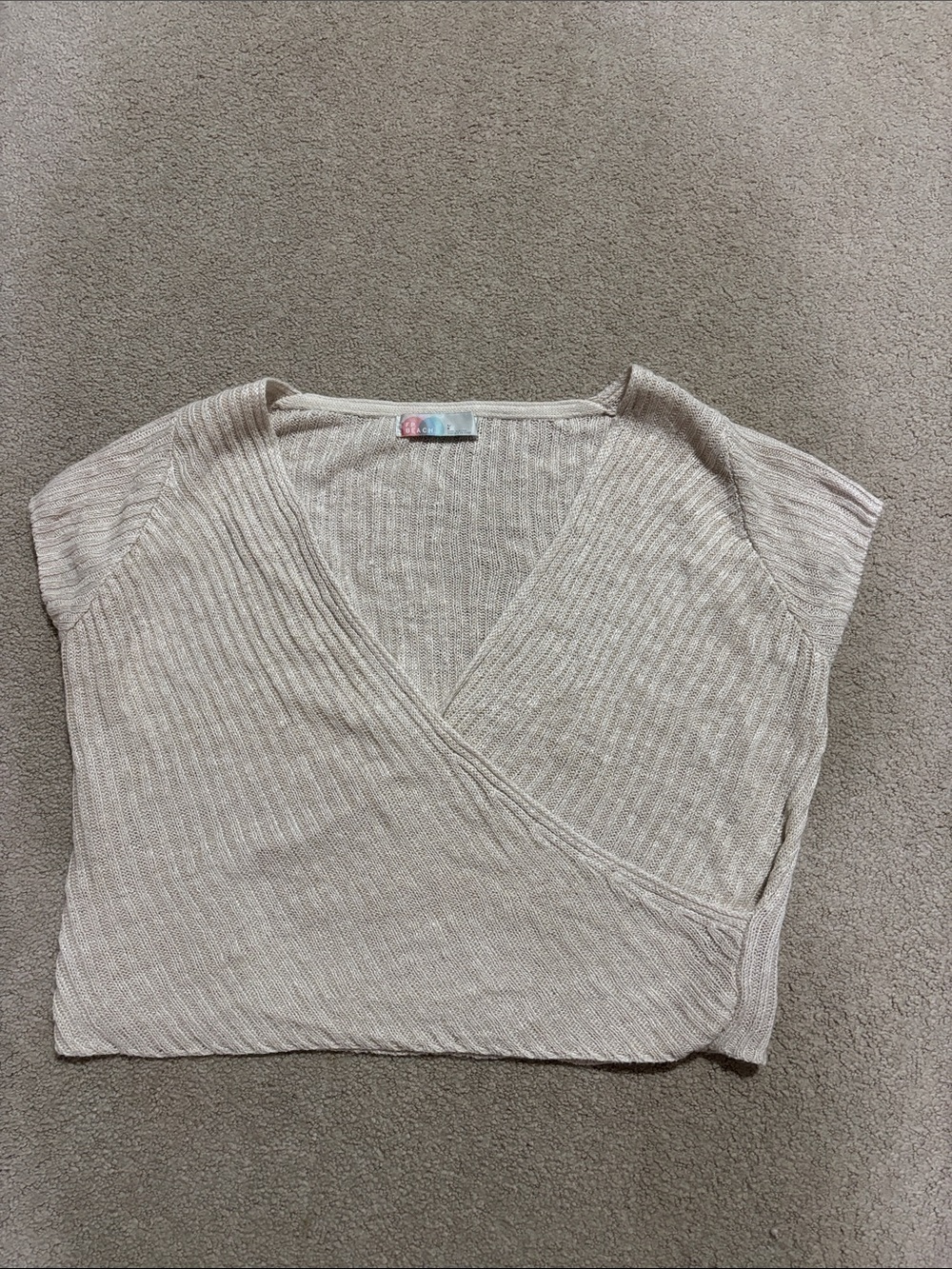 Free People Beach 100% Linen Neutral Beige Knit Wrap-Front Women's Top